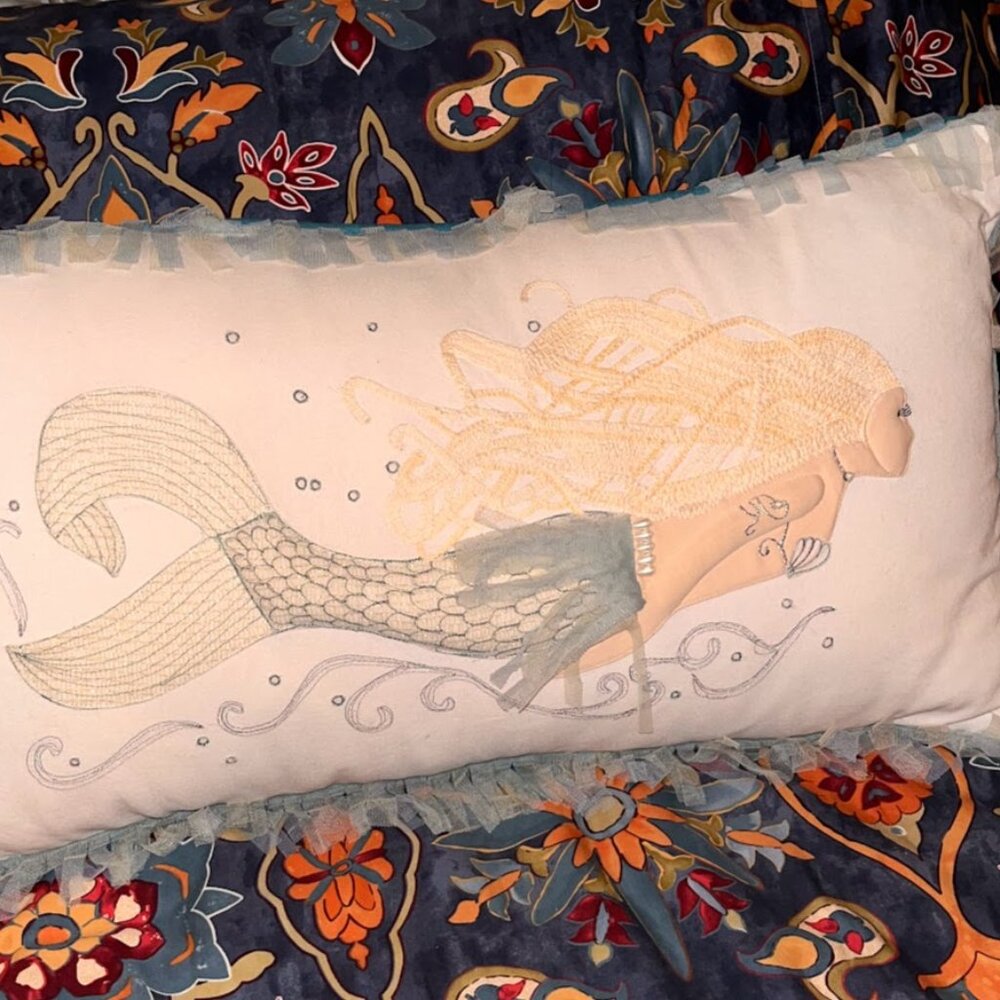 Mermaid Embroidered Pillow